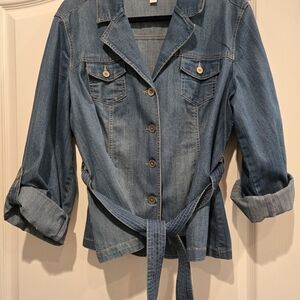 Charter Club Blue Denim Button-Front Jacket with Tie Belt